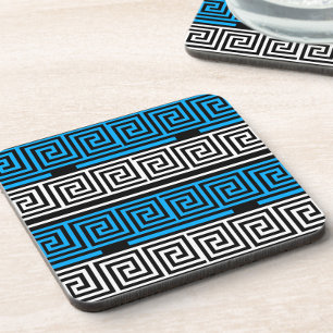 Blauw Zwart Wit Grieks Sleutel Fret Patroon Ontwer Bier Onderzetter