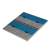 Blauw Zwart Wit Grieks Sleutel Fret Patroon Ontwer Tegeltje (Zijkant)