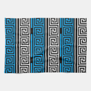 Blauw Zwart Wit Grieks Sleutel Fret Patroon Ontwer Theedoek