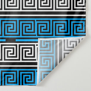 Blauw Zwart Wit Griekse Sleutel Fret Patroon Ontwe Wandkleed