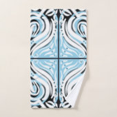 Blauw Zwart Wit Krullend Abstract Patroon Bad Handdoek (Handdoek)