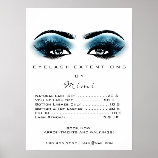 Blauw Zwart Wit Make-up Ogen Wimpers Prijzen Poster (Voorkant)