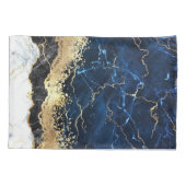 Blauw Zwart Wit Marmeren Glam Kussensloop (Achterkant)