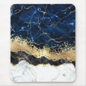 Blauw Zwart Wit Marmeren Glam Muismat (Voorkant)