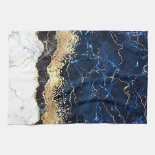 Blauw Zwart Wit Marmeren Glam Theedoek