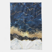 Blauw Zwart Wit Marmeren Glam Theedoek (Verticaal)