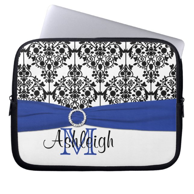 Blauw zwart-wit met FAUX-lint laptophoes Laptop Sleeve (Voorkant)