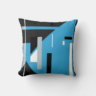 Blauw Zwart Wit met Grijze Geometrische Abstracte Kussen