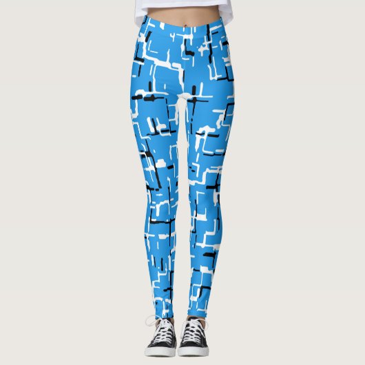 Blauw zwart wit modern Abstract patroon Leggings (Voorkant)