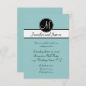 Blauw Zwart Wit Monogram Trouw Ontvangstkaarten Informatiekaartje (Voorkant / Achterkant)