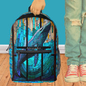 Blauw Zwart Wit Orka Whale Stain Glass look Bedrukte Rugzak