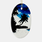 Blauw Zwart Wit Palm Tree Beach Ornament (Rechts)