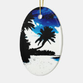 Blauw Zwart Wit Palm Tree Beach Ornament (Links)