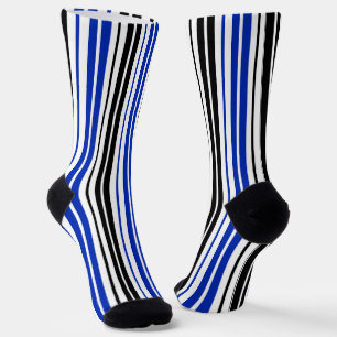Blauw Zwart Wit Strepen Patroon Ontwerp  Sokken