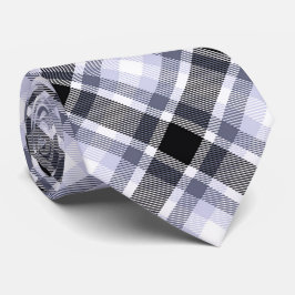 Blauw, Zwart, Wit Tartan Plaid Patroon Stropdas