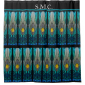 Blauw Zwart Wit Vlekglas look Douchegordijn (Voorkant)