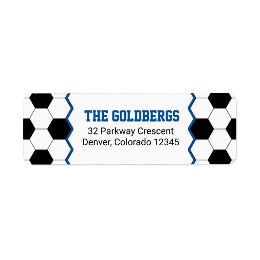 Blauw Zwart Wit Voetbal Bar Mitzvah Etiket (Voorkant)