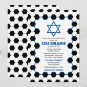 Blauw Zwart Wit Voetbal Bar Mitzvah Kaart (Voorkant / Achterkant)