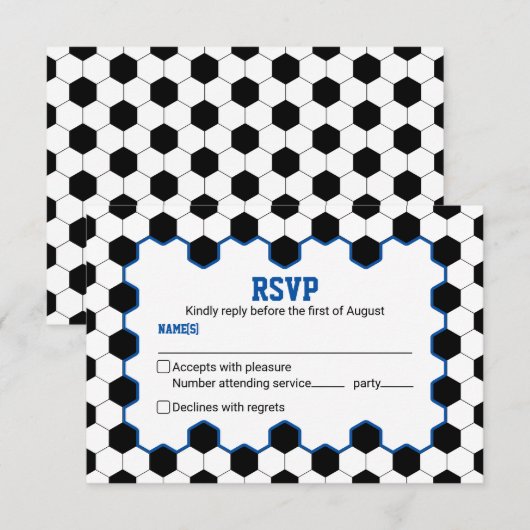 Blauw Zwart Wit Voetbal Bar Mitzvah RSVP Kaartje (Voorkant / Achterkant)
