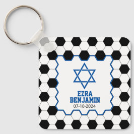 Blauw Zwart Wit Voetbal Bar Mitzvah Sleutelhanger