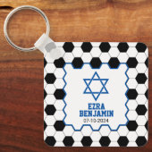 Blauw Zwart Wit Voetbal Bar Mitzvah Sleutelhanger (Voorkant)