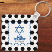 Blauw Zwart Wit Voetbal Bar Mitzvah Sleutelhanger (Achterkant)