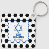 Blauw Zwart Wit Voetbal Bar Mitzvah Sleutelhanger (Achterkant)