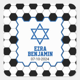 Blauw Zwart Wit Voetbal Bar Mitzwa Vierkante Sticker