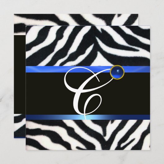 BLAUW ZWART WIT ZEBRA FUR MONOGRAM,Saffier Kaart (Voorkant / Achterkant)
