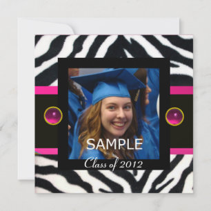 BLAUW ZWART WIT ZEBRA VEL Monogram Fototemplate Kaart