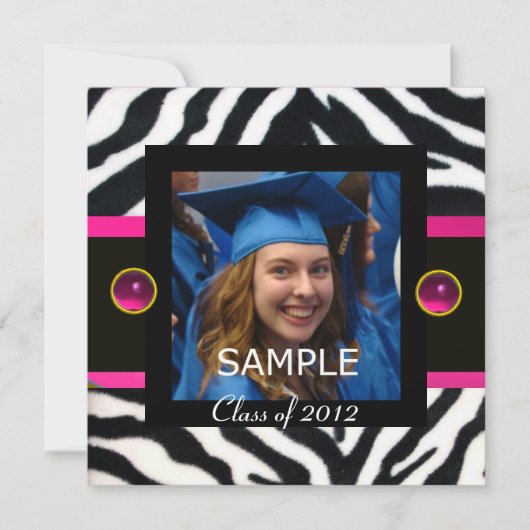 BLAUW ZWART WIT ZEBRA VEL Monogram Fototemplate Kaart (Voorkant)