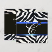 BLAUW ZWART WIT ZEBRA VEL MONOGRAM, Saffier Kaart (Voorkant / Achterkant)