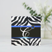 BLAUW ZWART WIT ZEBRA VEL MONOGRAM, Saffier Kaart (Staand voorkant)