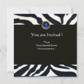 BLAUW ZWART WIT ZEBRA VEL MONOGRAM, Saffier Kaart (Achterkant)