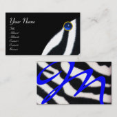 BLAUW ZWART WIT ZEBRA VEL MONOGRAM ,Saffier Visitekaartje (Voorkant / Achterkant)