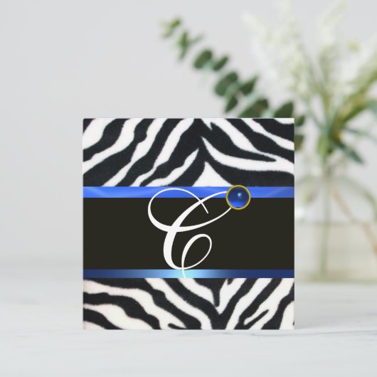 BLAUW ZWART WIT ZEBRAFUUR MONOGRAM,Saffier Kaart (Staand voorkant)