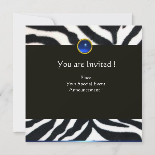 BLAUW ZWART WIT ZEBRAFUUR MONOGRAM,Saffier Kaart (Achterkant)