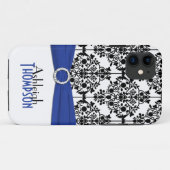 Blauw, zwart, witte Damask iPhone 5 Hoesje (Achterkant (horizontaal))