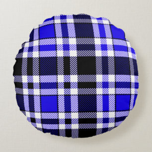 Blauw Zwart Witte Flanelen Tartan Patroon Ontwerp Rond Kussen