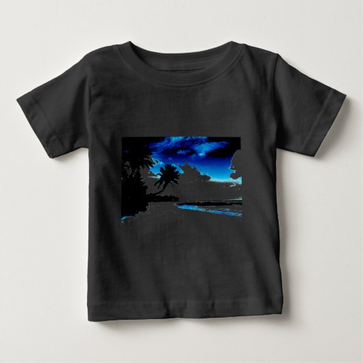 Blauw Zwart Witte palmboom Silhouet (Voorkant)