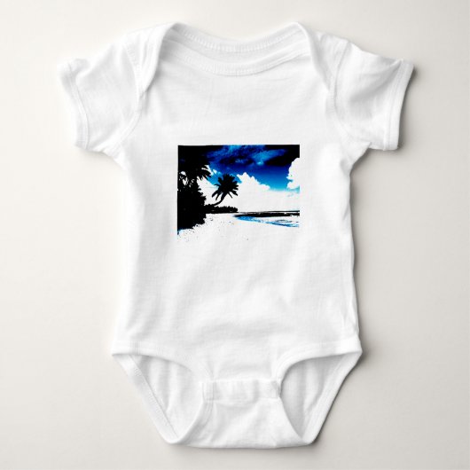 Blauw Zwart Witte palmboom Silhouet Romper (Voorkant)