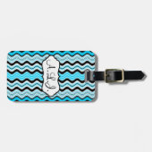 Blauw, zwart, witte strepen Bagagelabel (Voorkant horizontaal)