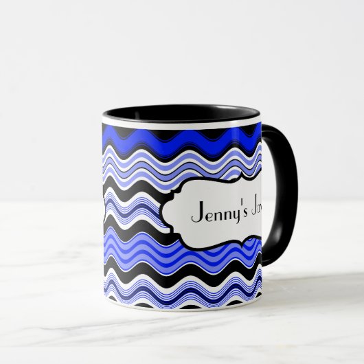 Blauw, zwart, witte strepen, speciaal gepersonalis mok (Voorkant rechts)