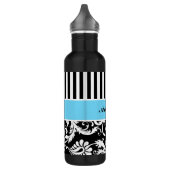 Blauw, zwart, witte, stripte Damask Waterfles (Links)