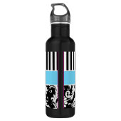 Blauw, zwart, witte, stripte Damask Waterfles (Achterkant)
