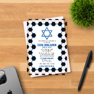 Blauw Zwart Witte Voetbal Bar Mitzvah Acryl Uitnodigingen