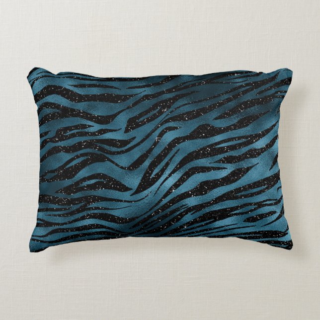 Blauw Zwart Zebra Print Ombre Accent Kussen (Voorkant)