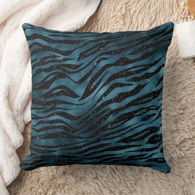 Blauw Zwart Zebra Print Ombre Kussen (Deken)