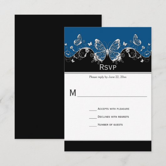 blauw zwart zilver Butterflies RSVP (Voorkant / Achterkant)