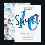 Blauw Zwart Zilver Spat Sweet 16 Verjaardag Kaart<br><div class="desc">Aanpassen voor uw evenement.</div>